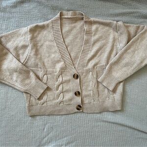 Beige Cable Knit  Cropped Cardigan Sweater